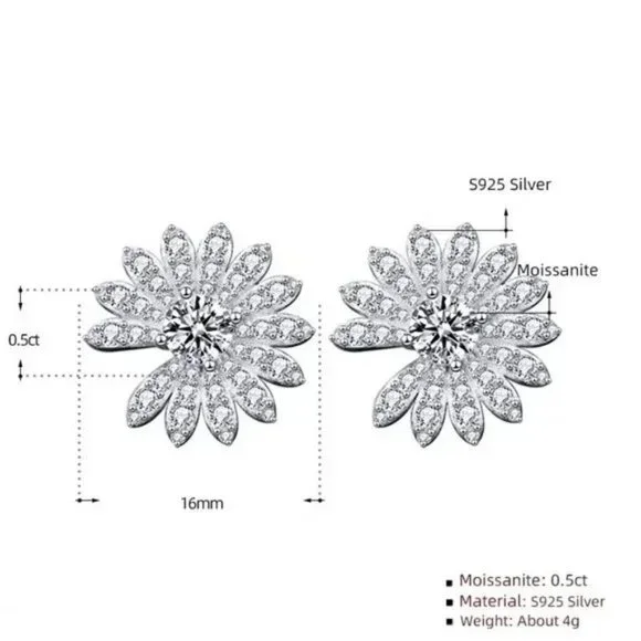Certified 1ct. t.w. Moissanite Diamond Daisy Flower Stud Earrings NEW